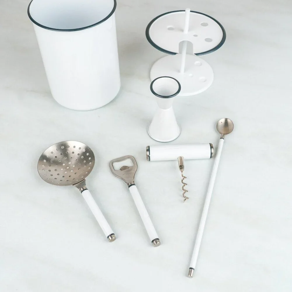 Williams Sonoma 7pc Bar Tool Set Powder Coated Enamel White